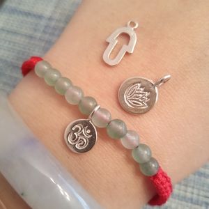 925S Silver Lotus Hamsa or Om Red String Bracelet